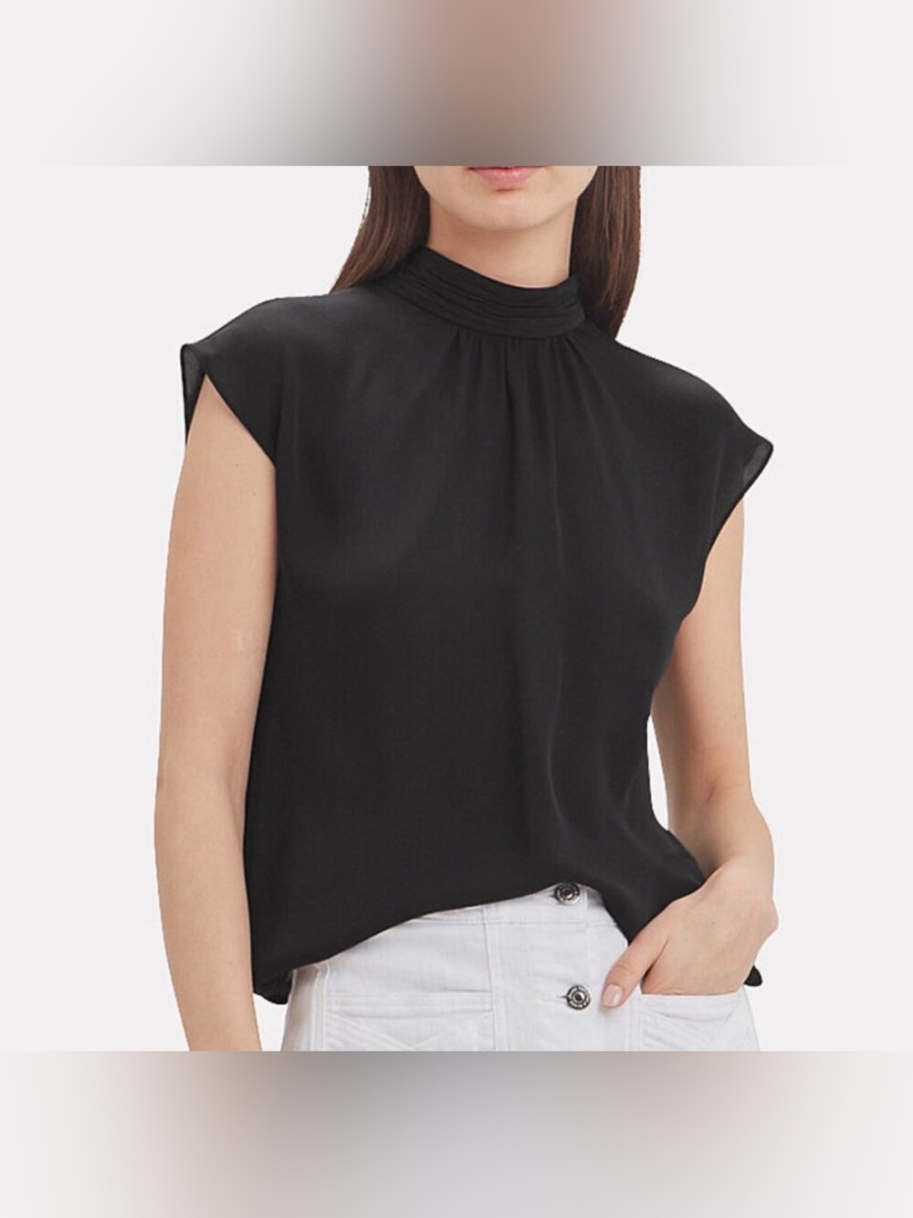 Veronica Beard Tristen Mock Neck Silk Blouse Black Size 2